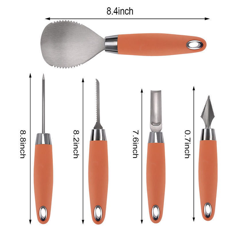 Wholesale 5 Piece Stainless Steel Fruit Halloween Pumpkin Carving Kit Tool Set