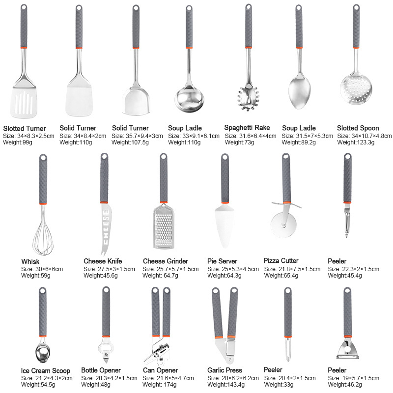 19 Pcs Kitchen Utensils Stainless Steel Cookware Set; Stainless Steel  Kitchen Serving Utensil Set