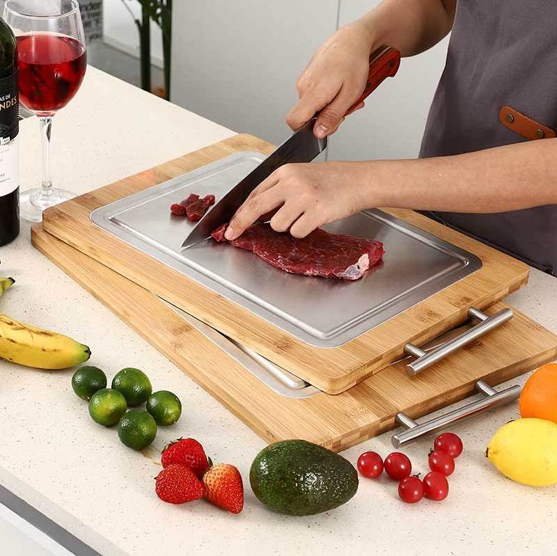 For Home Kitchen Double-Sided Stainless Steel Cutting Board with Handle Cutting Board Bamboo Chopping Board