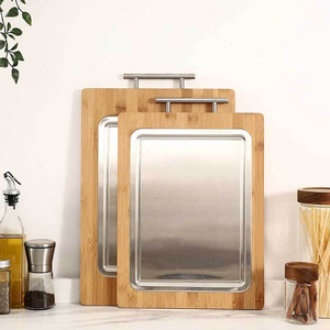 For Home Kitchen Double-Sided Stainless Steel Cutting Board with Handle Cutting Board Bamboo Chopping Board