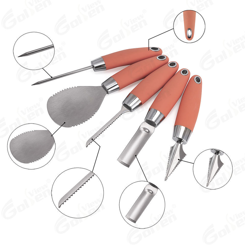 Wholesale 5 Piece Stainless Steel Fruit Halloween Pumpkin Carving Kit Tool Set