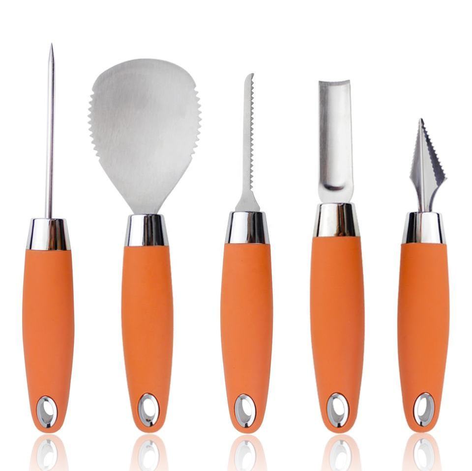 Wholesale 5 Piece Stainless Steel Fruit Halloween Pumpkin Carving Kit Tool Set