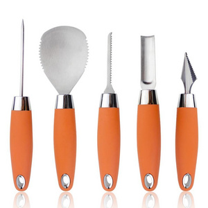 Wholesale 5 Piece Stainless Steel Fruit Halloween Pumpkin Carving Kit Tool Set