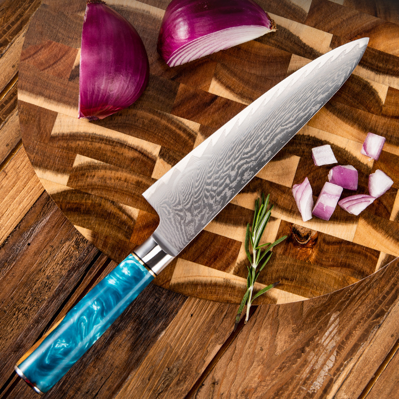 8 Inch Resin Handle Professional Damascus Steel Chef Knife Damascus Kitchen Knife with Gift Box