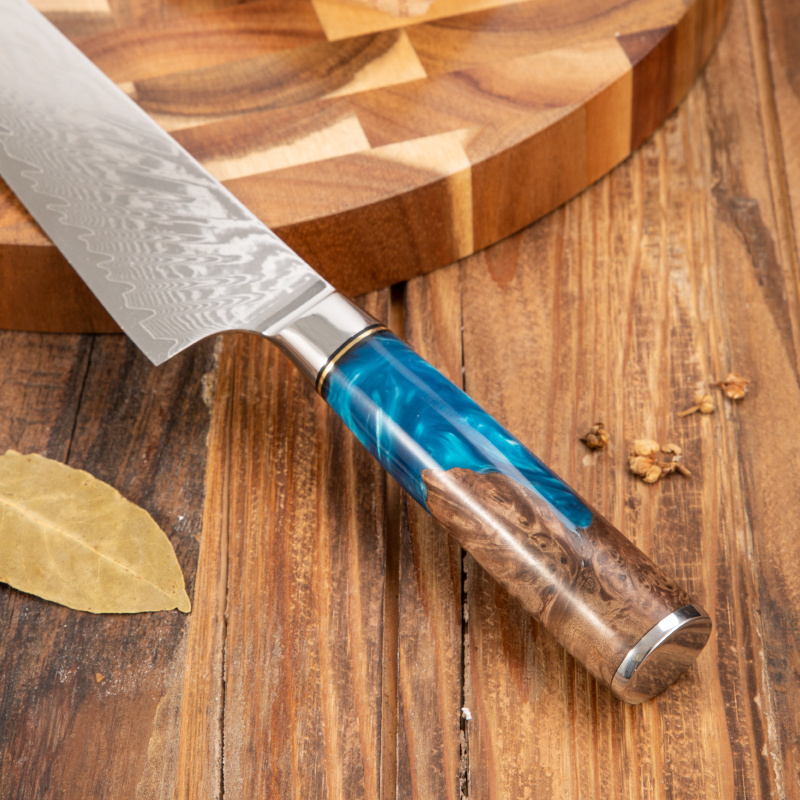 9pcs Luxury Blue Resin Handle Japanese Chef Knife Damascus Steel Kitchen Knife Chef Knives Set