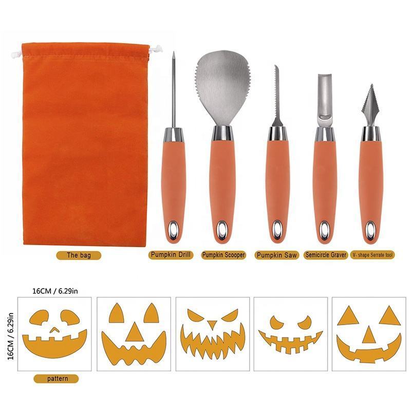 Wholesale 5 Piece Stainless Steel Fruit Halloween Pumpkin Carving Kit Tool Set