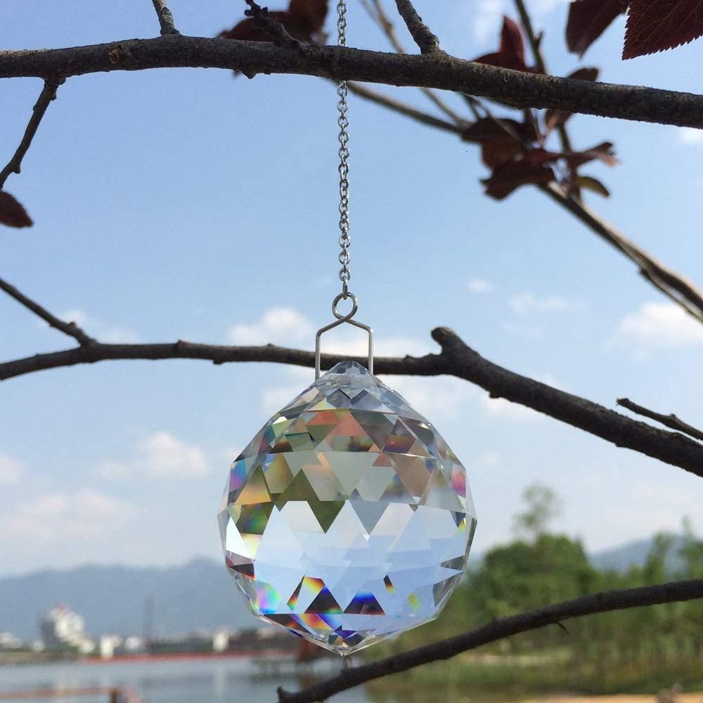 Crystal Faceted Ball Pendants Chandelier Prism Ball Clear Faceted Diamond Hanging Crystal Glass Balls With Holes