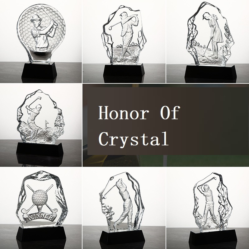 Honor Of Crystal Personalized Crystal Trophy Crystal 3d Trophy Award Plaque Golf Ball With Black Base