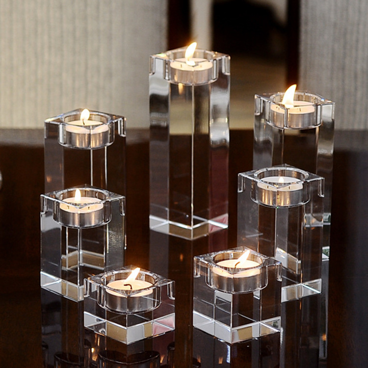 Cube Modern Luxury Wedding Table Decorations Solid Crystal Candlestick Candle Stand Transparent Candle Holders