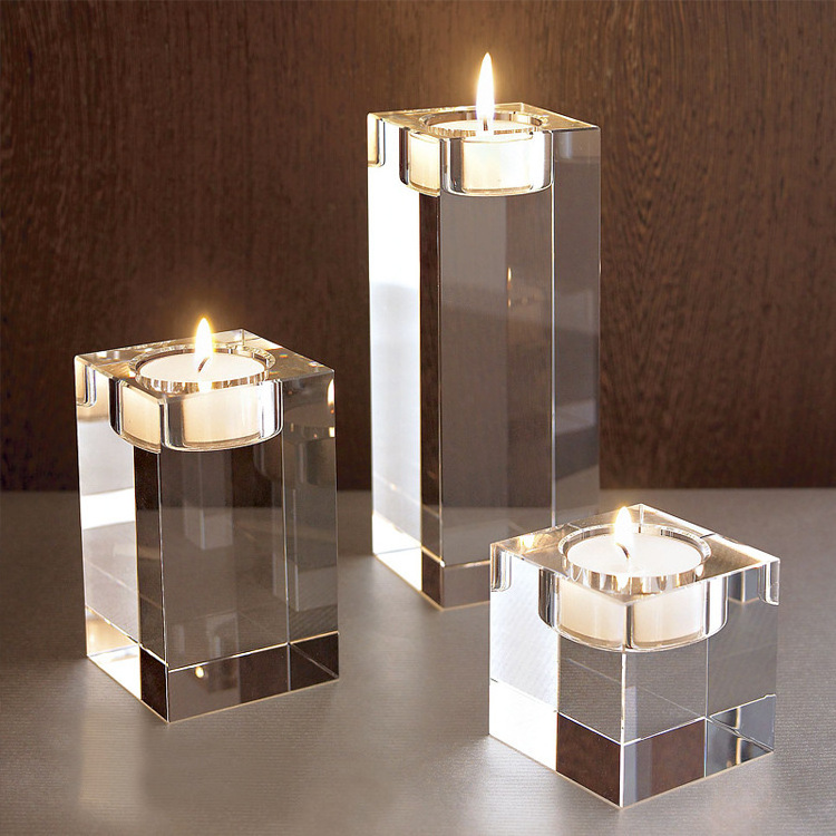 Cube Modern Luxury Wedding Table Decorations Solid Crystal Candlestick Candle Stand Transparent Candle Holders