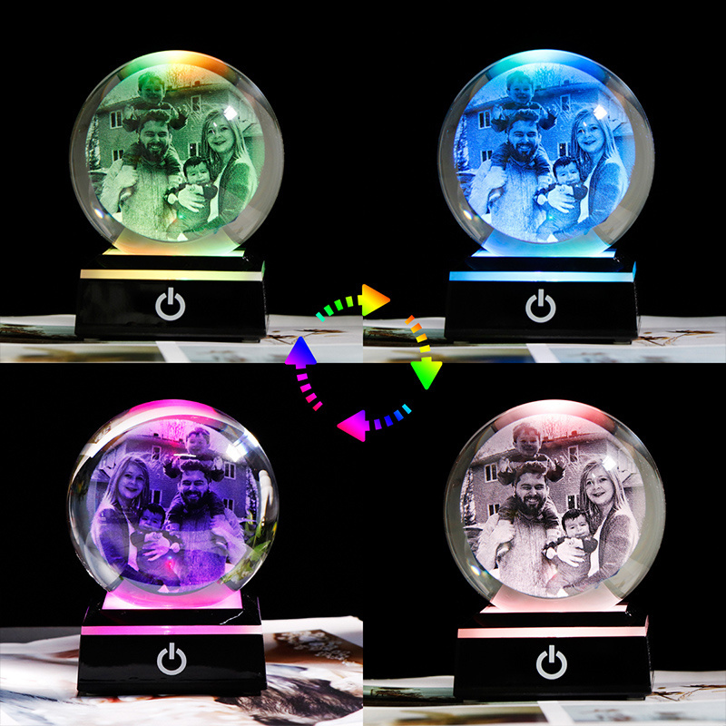 Crystal Decoration Solid Glass Sphere 3d Engraved K9 Led Crystal Ball With Led Base For Souvenir