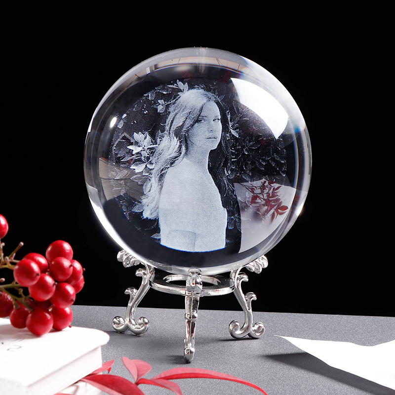 Crystal Decoration Solid Glass Sphere 3d Engraved K9 Led Crystal Ball With Led Base For Souvenir