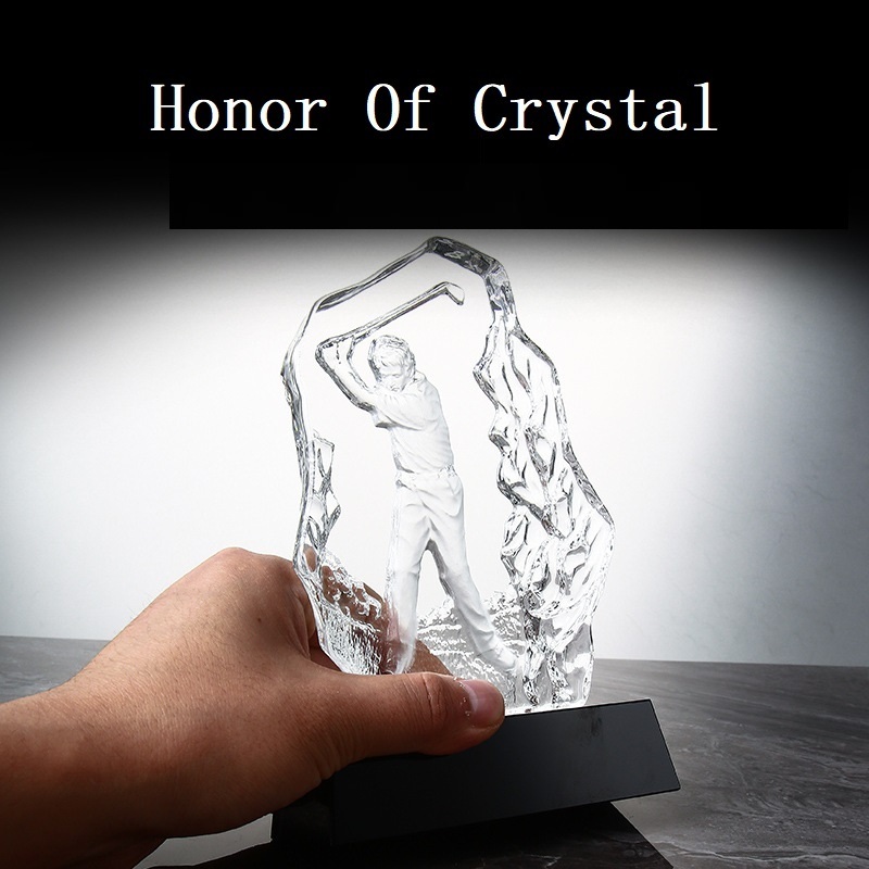 Honor Of Crystal Personalized Crystal Trophy Crystal 3d Trophy Award Plaque Golf Ball With Black Base