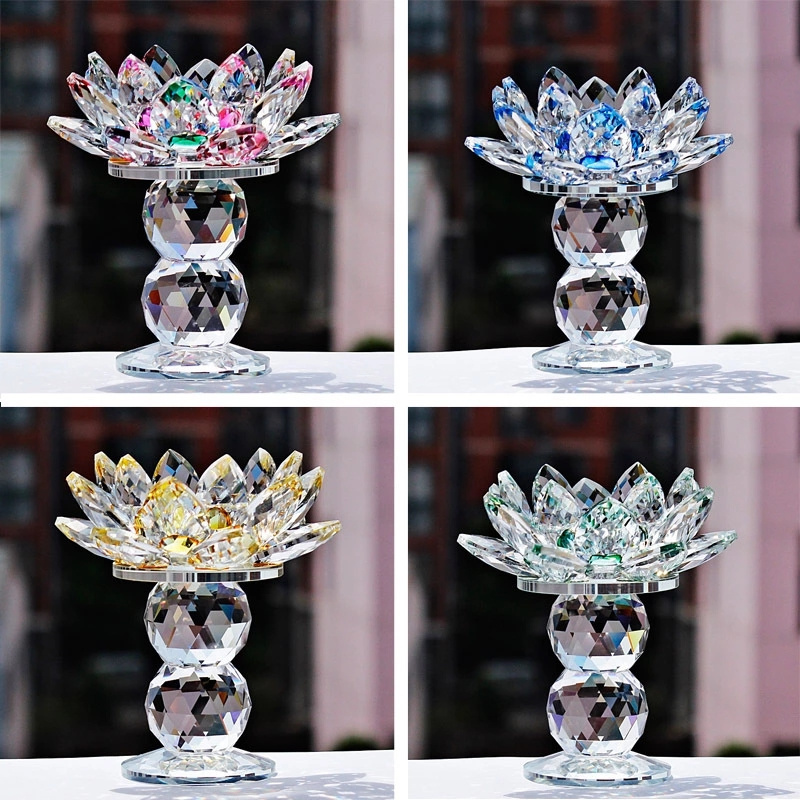 Glitter Small Lotus Flower Crystal Candle Holders For Wedding Giveaway Gifts Crystal