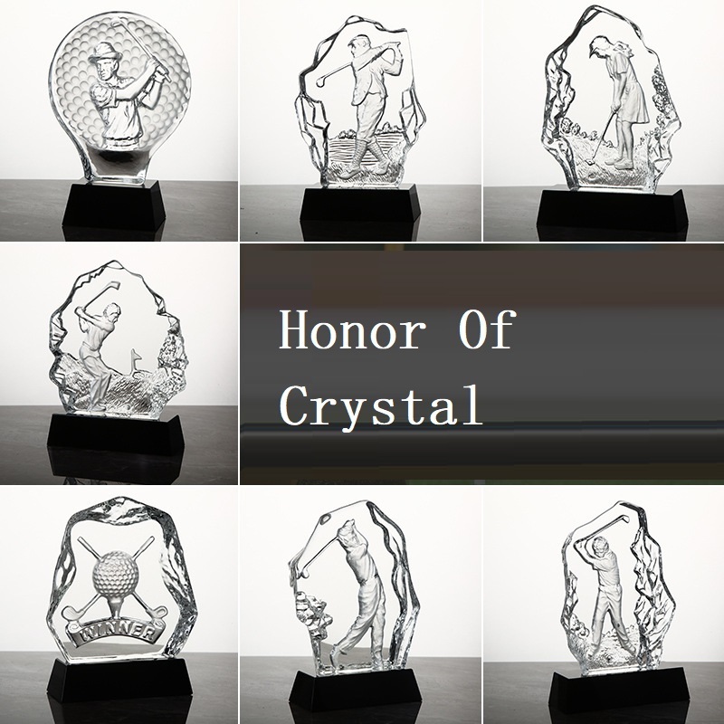 Honor Of Crystal Personalized Crystal Trophy Crystal 3d Trophy Award Plaque Golf Ball With Black Base