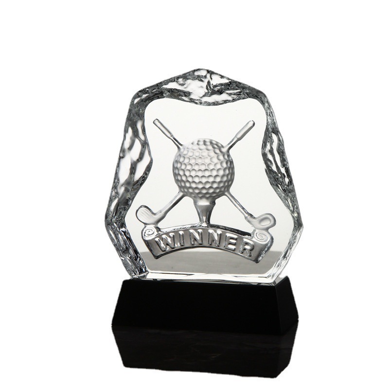 Honor Of Crystal Personalized Crystal Trophy Crystal 3d Trophy Award Plaque Golf Ball With Black Base