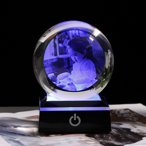 Crystal Decoration Solid Glass Sphere 3d Engraved K9 Led Crystal Ball With Led Base For Souvenir