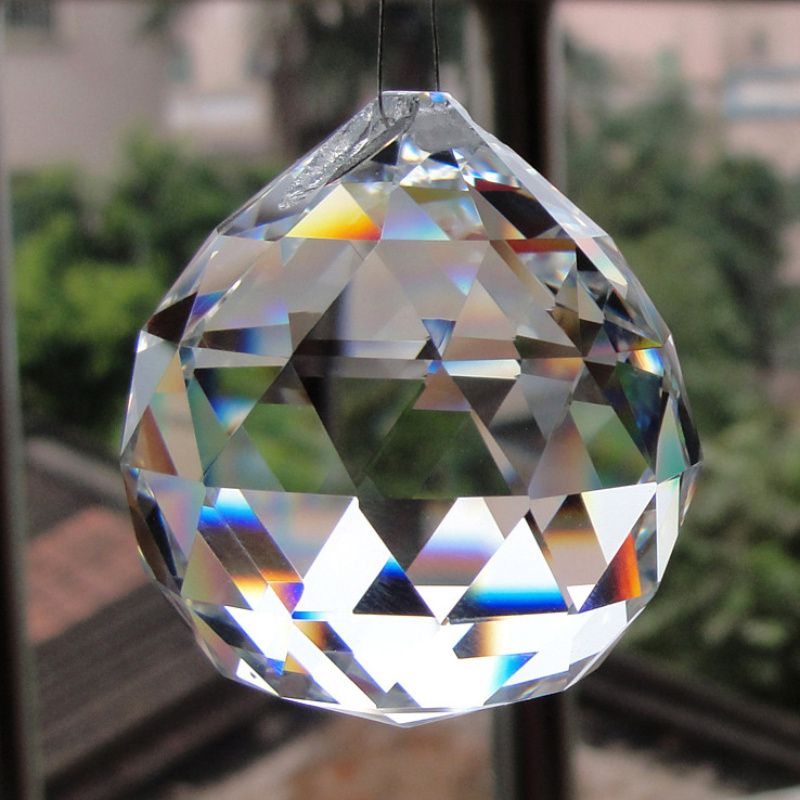 Crystal Faceted Ball Pendants Chandelier Prism Ball Clear Faceted Diamond Hanging Crystal Glass Balls With Holes