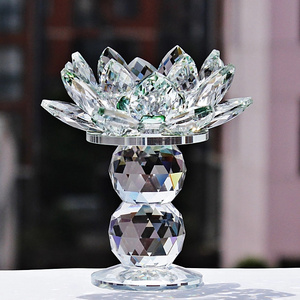 Glitter Small Lotus Flower Crystal Candle Holders For Wedding Giveaway Gifts Crystal