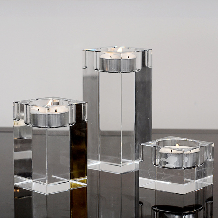 Cube Modern Luxury Wedding Table Decorations Solid Crystal Candlestick Candle Stand Transparent Candle Holders