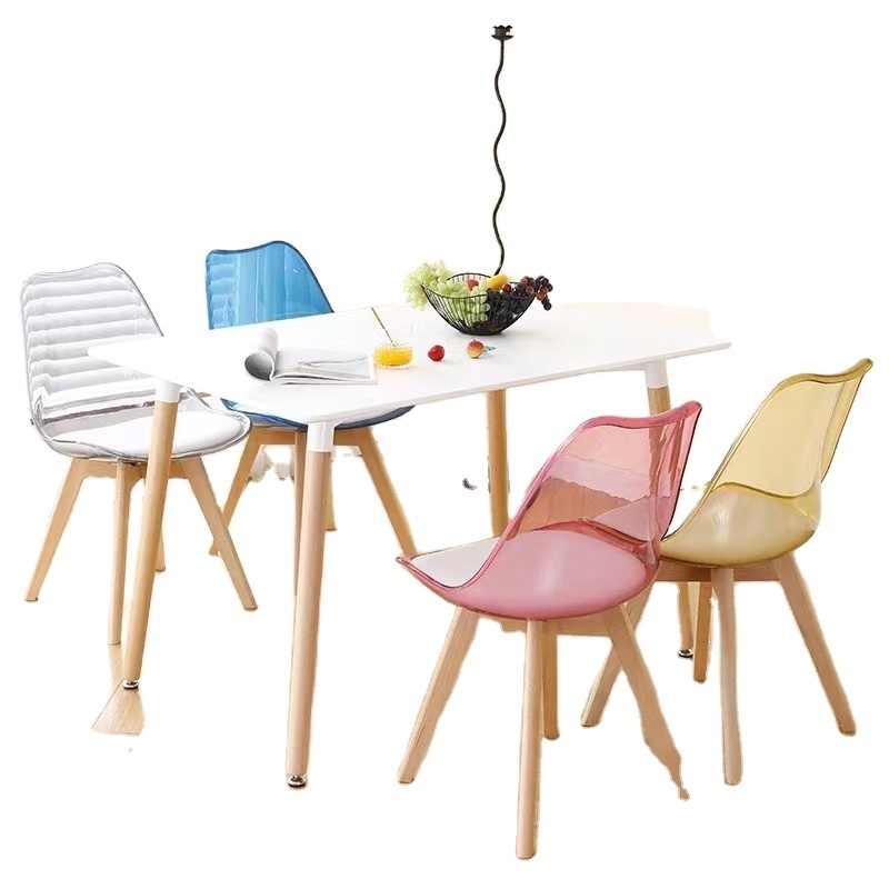 Leisure meeting table and chair Nordic dining room back thickened Clear plastic dining chair table set of 6 modern wood