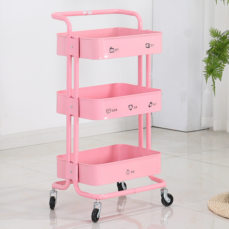 Plastic Wheel Storage Rack 3 Tier Washroom Kids Toy Book Steel Bathroom Corner Shelves Shelf Bookshelf Children's