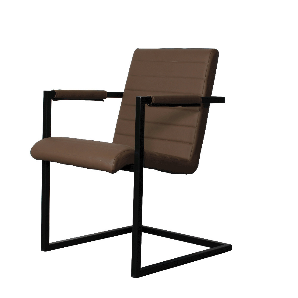 modern living room dining chairs furniture metal frame Z shape bow chair genuine leather fabric dining chairs with arm