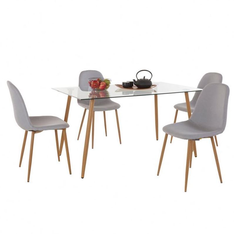 Wholesale Simple Style tempered glass table top dinning table and chairs set modern furniture stainless steel glass dining table