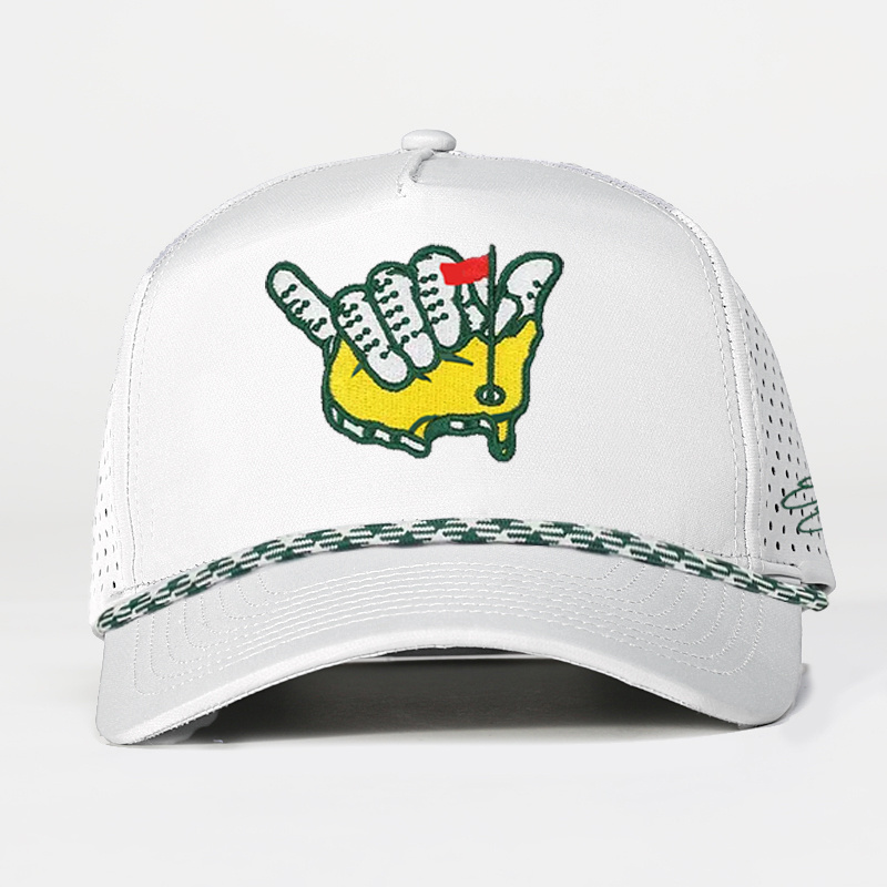 Custom Patch Logo 5 Panel White Quick Dry Performance Sport Baseball Cap,Laser Cut Hole Golf Gorras,Polyester Rope Dad Hat