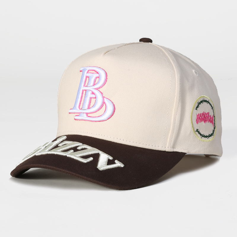 Customized Cotton 5 Panel A Frame Embroidery New Snap back solid color logo customized blank baseball cap in Two-tone caps hats