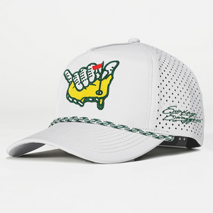 Custom Patch Logo 5 Panel White Quick Dry Performance Sport Baseball Cap,Laser Cut Hole Golf Gorras,Polyester Rope Dad Hat