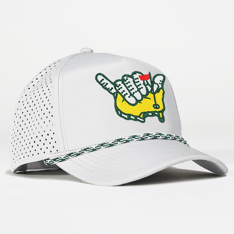 Custom Patch Logo 5 Panel White Quick Dry Performance Sport Baseball Cap,Laser Cut Hole Golf Gorras,Polyester Rope Dad Hat