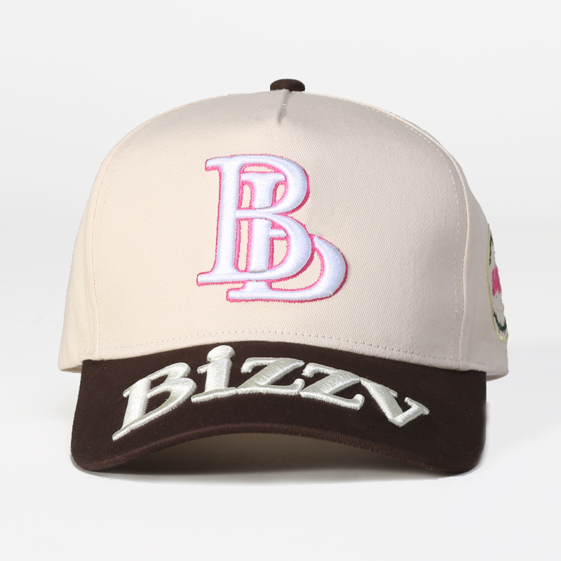 Customized Cotton 5 Panel A Frame Embroidery New Snap back solid color logo customized blank baseball cap in Two-tone caps hats