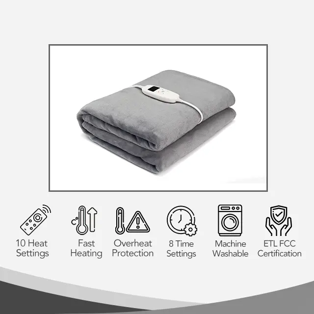 China factory supplied top quality 110v wearable USB battery sunbeam sable heated large electric throw away blanket