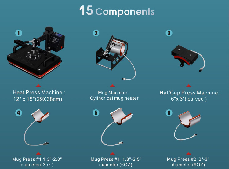 Popular Iron On Mug/T-shirt/Shoe/Plate/Pen/ Soccer Heat Press Transfer Sublimation Printing Machine 15 in 1