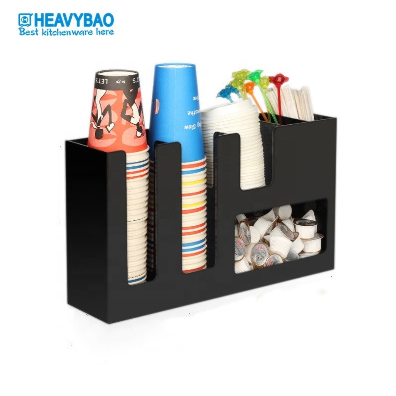 Heavybao Coffee Cup Dispenser And Lid Holder with Straw and Condiment Pockets