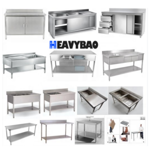 Heavybao Adjustable Height Stainless steel Customized Commercial Restaurant Hotel Kitchen Work Table Work Bench