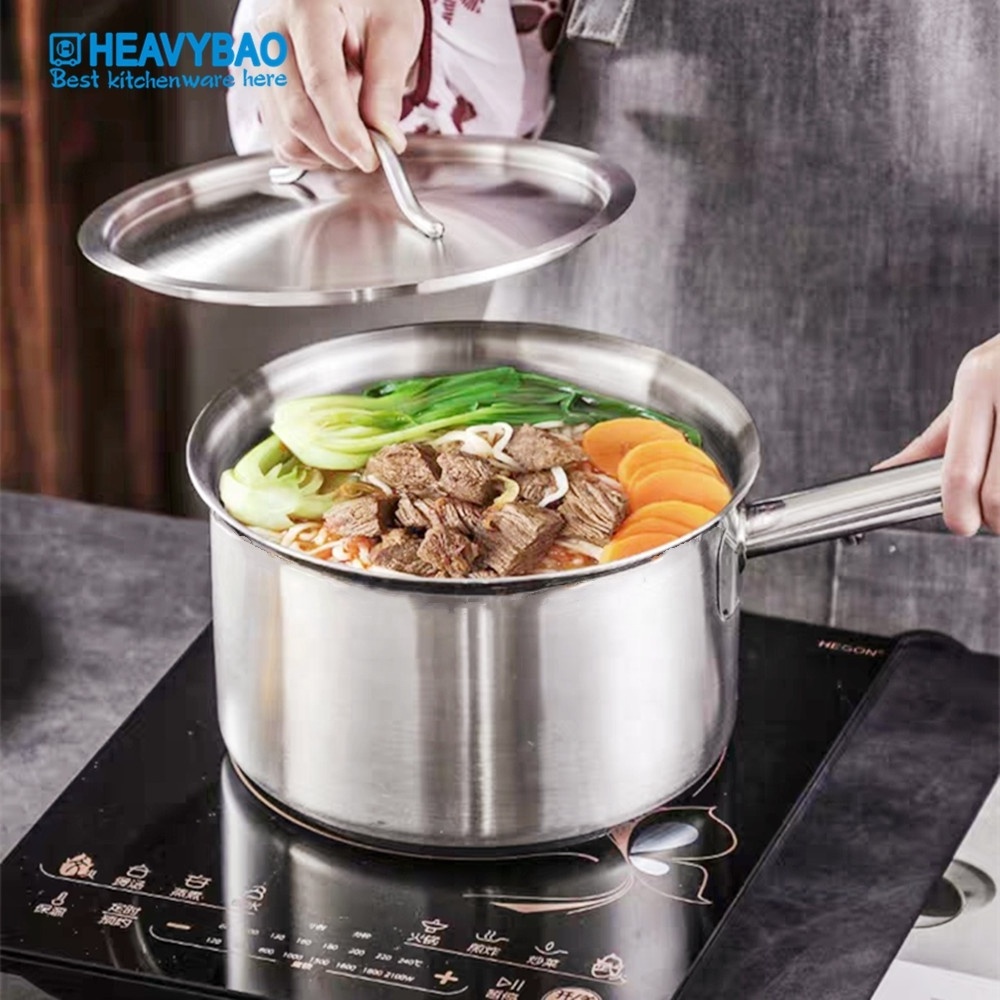 Heavybao Stainless Steel Induction Saucepan Soup Dish Milk Butter Sauce Pan with Handle