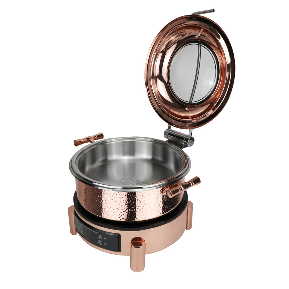 Heavybao Hydraulic Lid Copper Luxury Buffet Stove Electric Chaffing Dishes Food Warmer For Restaurant Silver Gold Chafing Dishes