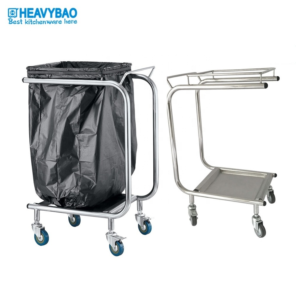 Heavybao Commercial Cleaning Trolley For Dust Bag Stainless Steel Hospital Garbage Cart