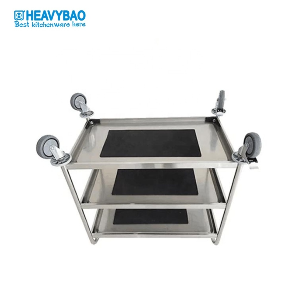 Heavybao 2 Tier 3Tier Stainless Steel Restaurant Food GN Pan Service Carts Tea Serving Trolleys For Hotel