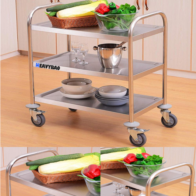 Heavybao 2 Tier 3Tier Stainless Steel Restaurant Food GN Pan Service Carts Tea Serving Trolleys For Hotel