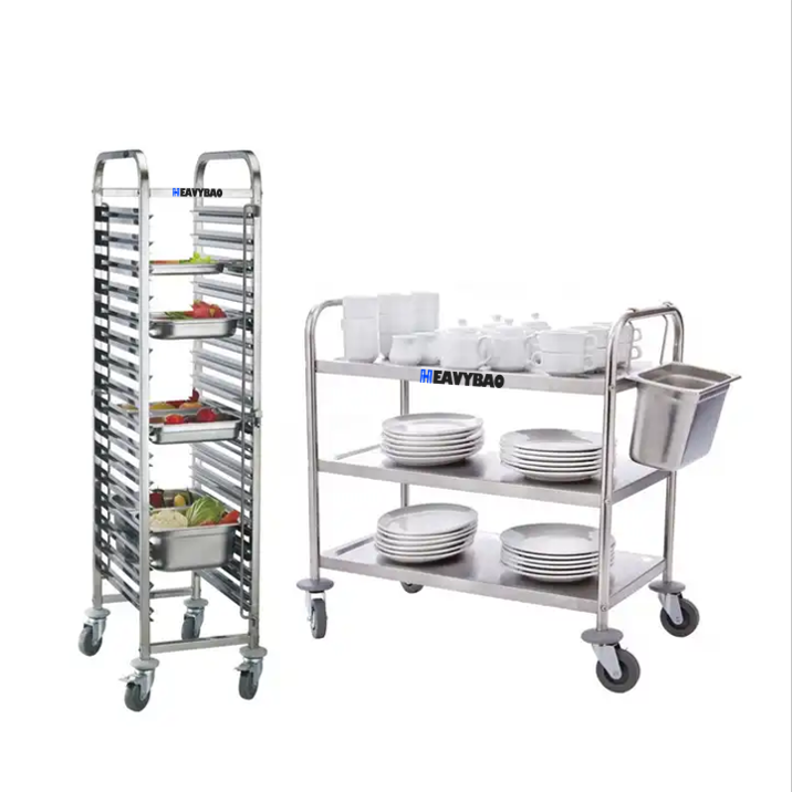 Heavybao 2 Tier 3Tier Stainless Steel Restaurant Food GN Pan Service Carts Tea Serving Trolleys For Hotel