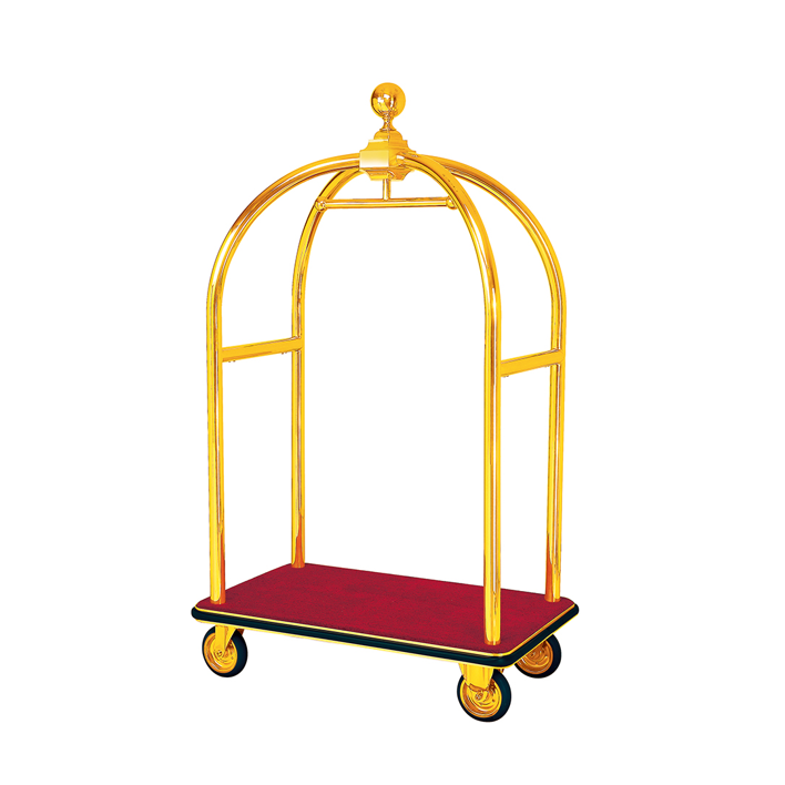 Heavybao Stainless Steel Birdcage Trolleys Bellman Cart Golden Serving Cart Hotel Travel Box Suitcase Trolley Luggage Bag