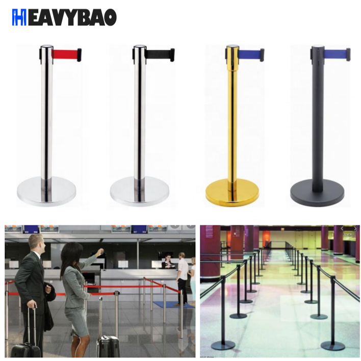 Heavybao Stainless Steel Manage Queue Line Crowd Safety Control Barrier Retractable Belt Traffic Barrier Queue Stand