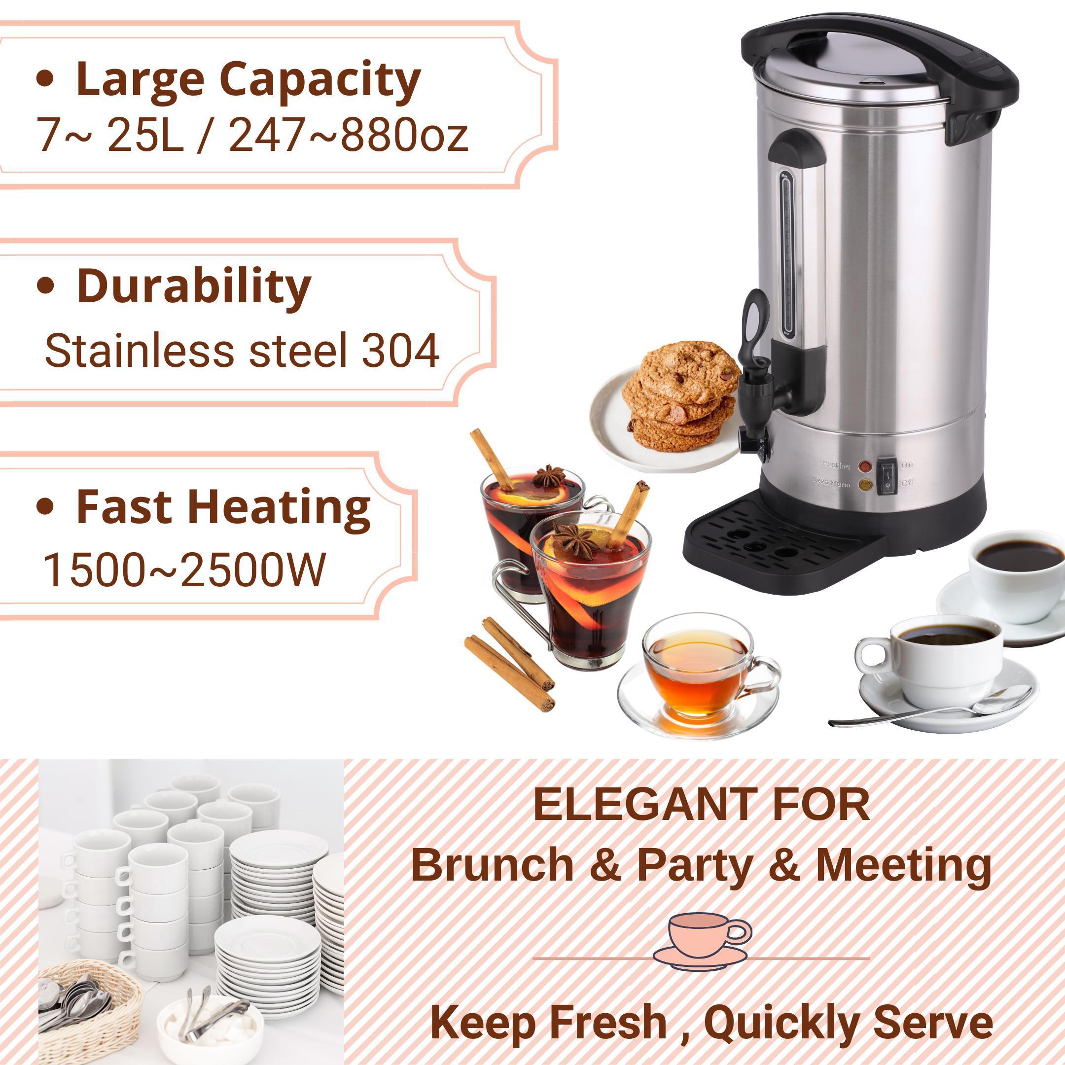 Stainless steel Colour Coated Commercial 100 Cups Catering Coffee Percolator Tea Urn With Tap Easy Brewing Coffee Dispenser