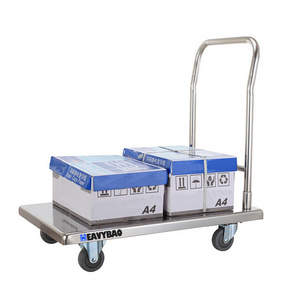 Heavybao Factory Producing Stainless Steel Used Food Hand Push Trolley Folding Heavy Duty Convenient Platform Trolley