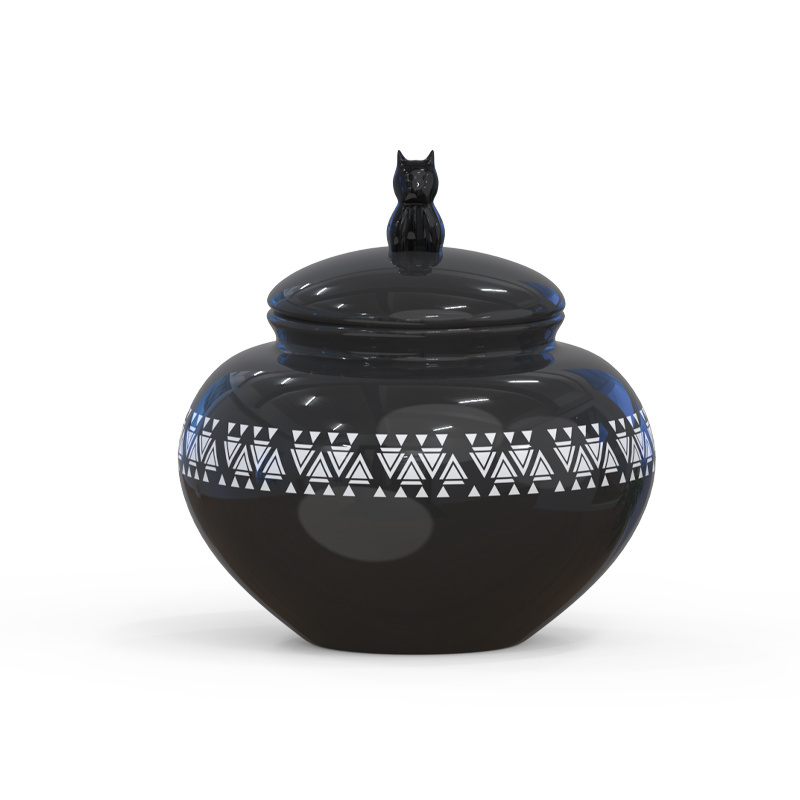 Pet Supplies Porcelain Urn Ceramic Urns With Sealed Lid Black Custom Ceramic Ash Urn for Pet Funeral Home