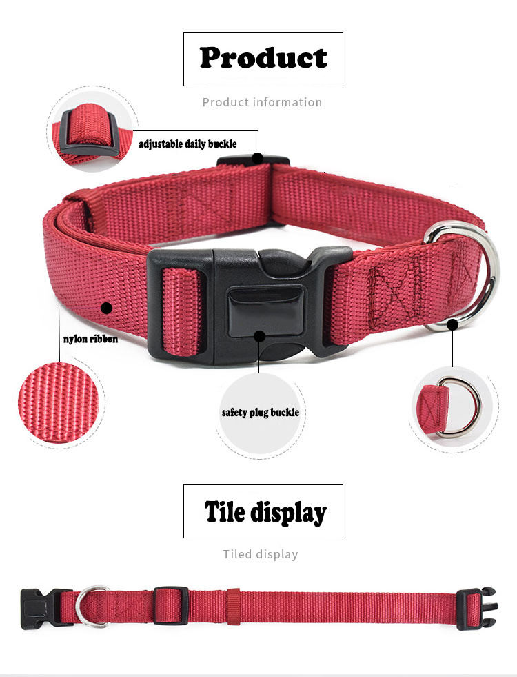 Hot Sale Classic Cheap Nylon Pet Collar Thickened Safety Buckle Pet Collar Multiple Color Durable Portable Dog Collar Customized