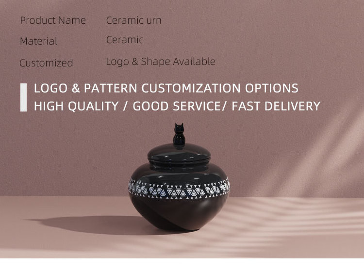 Pet Supplies Porcelain Urn Ceramic Urns With Sealed Lid Black Custom Ceramic Ash Urn for Pet Funeral Home